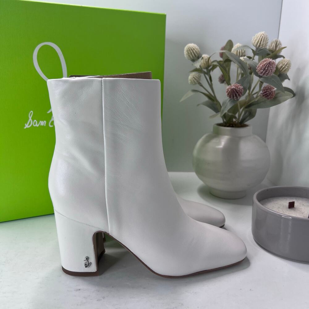 Sam Edelman Fawn Leather Chunky Heel Boots White Women's 5.5M NWB